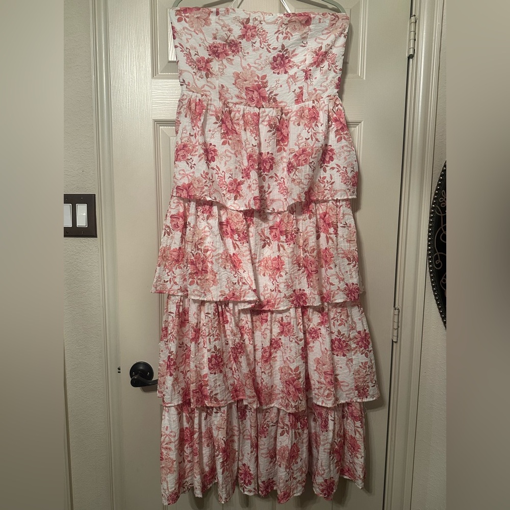 Altar'd State Strapless Dress with Pink Floral Design
